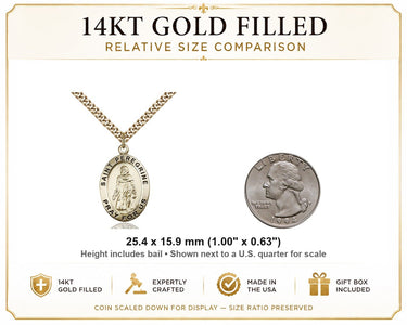 14kt Gold Filled Medium St. Peregrine Medal Necklace | 1x5/8" Pendant | Cancer Patron Saint | 24" Chain | USA Made by Bliss