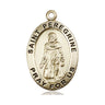 14kt solid gold St. Peregrine patron saint medal pendant, 1 inch by 5/8 inch, handcrafted by Bliss Manufacturing