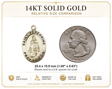 14kt Solid Gold Medium St. Peregrine Medal Pendant | 1"x5/8" | Handcrafted in USA by Bliss