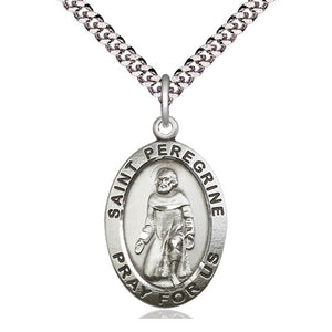 Collar de plata de ley con medalla mediana de San Peregrino | 2,5 cm x 1,6 cm | Cadena tipo 
