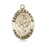 14kt solid gold St. Francis of Assisi patron saint medal pendant, 1 x 5/8 inches, handcrafted in USA by Bliss Manufacturing