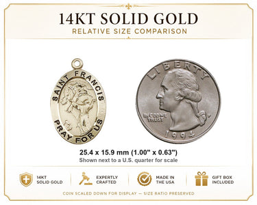 14kt Solid Gold Medium St. Francis of Assisi Medal Pendant | 1 x 5/8 | Handcrafted in USA by Bliss