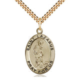 14kt Gold Filled St. Lazarus Patron Saint Medal Necklace with 24 inch Curb Chain by Bliss Manufacturing