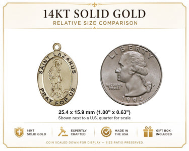 Colgante Medalla Mediana de San Lázaro de Oro Macizo de 14kt | 2.54 cm x 1.59 cm | Hecho a Mano en EE. UU. por Bliss