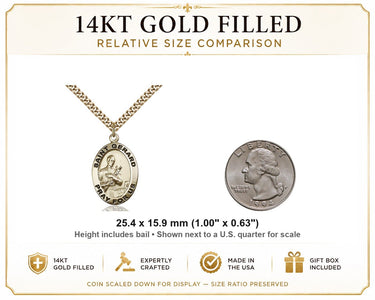 14kt Gold Filled Medium St. Gerard Patron Saint Medal Necklace | 1" x 5/8" | 24" Chain | USA Made by Bliss