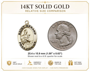 14kt Solid Gold Medium St. Gerard Medal Pendant | 1 x 5/8 | Handcrafted in USA by Bliss