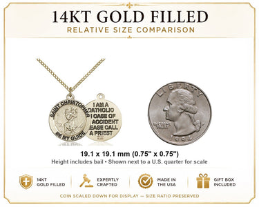 Collar con Medalla de San Cristóbal Mediana Rellena de Oro de 14qt | Dije de 1.9 cm x 1.9 cm | Cadena de 45.7 cm | Hecho en EE. UU. por Bliss