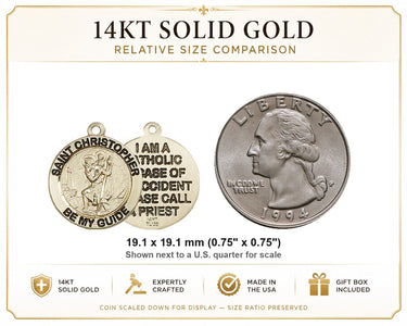 Colgante de medalla de San Cristóbal mediana de oro macizo de 14 quilates | 1,9 cm x 1,9 cm | Hecho a mano en EE. UU. por Bliss