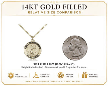 Medalla de San Cristóbal de oro laminado | 1.9 cm | Cadena de 45.7 cm | Hecha en EE. UU. por Bliss