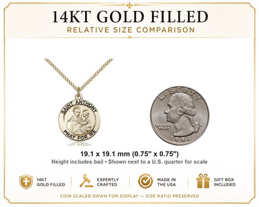 14K Gold Filled St. Anthony Round Medal Necklace – Medium 3/4″ x 3/4″, 18″ Chain