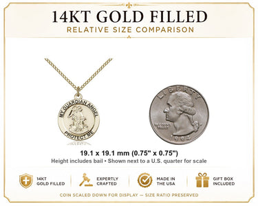 14kt Gold Filled Medium Guardian Angel Necklace | 3/4x3/4 Pendant | 18" Chain | USA Made by Bliss