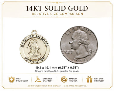 14kt Solid Gold Guardian Angel Medal Pendant | 3/4x3/4 | Handcrafted USA by Bliss