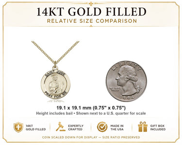 14kt Gold Filled Medium St. Jude Patron Saint Medal Necklace | 3/4" x 3/4" | 18" Chain | USA Made by Bliss