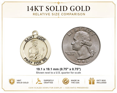 14kt Solid Gold Medium St. Jude Patron Saint Medal Pendant | 3/4" x 3/4" | USA Made by Bliss