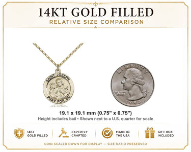 Gold Filled Medium St. Joseph Patron Saint Medal Necklace | 3/4" x 3/4" Pendant | 18" Chain | USA Made by Bliss