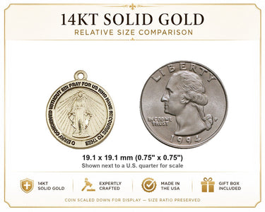 Colgante de Medalla Milagrosa mediana de oro macizo de 14 qt | 1.9 cm x 1.9 cm | Hecho en EE. UU. por Bliss