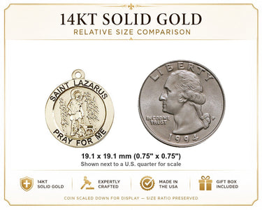 Colgante de Medalla de Oro Macizo de 14kt Mediano de San Lázaro | 1.9x1.9cm | Hecho a Mano en EE. UU. por Bliss