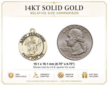 14kt Solid Gold Medium St. Peregrine Square Medal Pendant | 3/4"x3/4" | Handcrafted in USA by Bliss