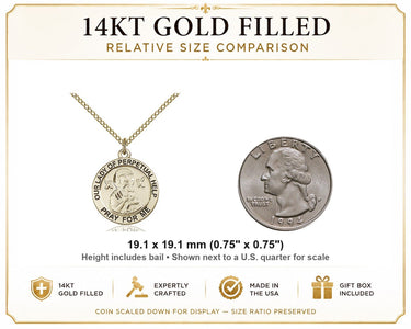 14kt Gold Filled Medium Our Lady of Perpetual Help Medal Necklace | 3/4x3/4" Pendant | 18" Chain | USA Made by Bliss