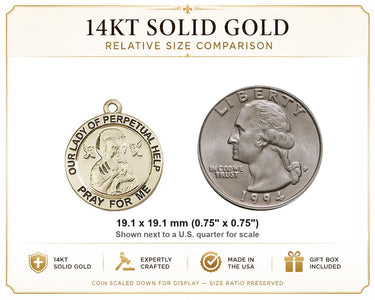 14kt Solid Gold Medium Our Lady of Perpetual Help Medal Pendant | 3/4" x 3/4" | USA Made by Bliss