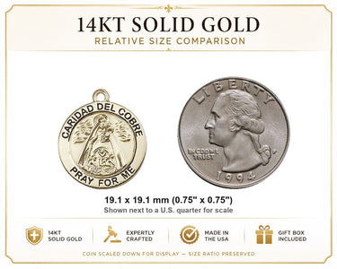 14kt Solid Gold Medium Caridad del Cobre Medal Pendant | 3/4" x 3/4" | Handcrafted in USA by Bliss