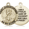14kt solid gold St. Christopher patron saint medal pendant, 1 inch x 7/8 inch medium size, handcrafted in USA by Bliss Manufacturing