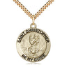 14kt Gold Filled St. Christopher Patron Saint Medal Necklace 1 inch x 7/8 inch Medium with 24 inch Curb Chain Bliss Manufacturing