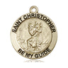14kt solid gold St. Christopher patron saint medal pendant, 1 inch x 7/8 inch medium size, handcrafted in USA by Bliss Manufacturing