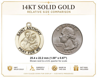 14K Solid Gold St. Anthony Medal Pendant – Large 1″ x 7/8″