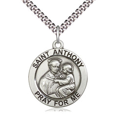 Sterling Silver St. Anthony Patron Saint Medal Necklace 1x7/8 inch with 24 inch Curb Chain by Bliss