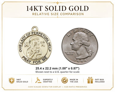 14kt Solid Gold Medium Our Lady of Perpetual Help Medal Pendant | 1" x 7/8" | USA Made by Bliss