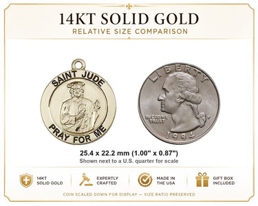 14kt Solid Gold Medium St. Jude Patron Saint Medal Pendant | 1" x 7/8" | Handcrafted in USA by Bliss