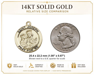 14kt Solid Gold Medium St. Joseph Medal Pendant | 1" x 7/8" | Handcrafted in USA by Bliss