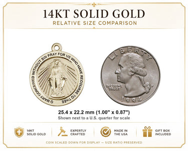 Colgante de Medalla Milagrosa de Oro Macizo de 14kt 1x7/8" | Hecho en EE. UU. por Bliss