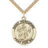 14kt gold filled St. Peregrine patron saint medal necklace, 1 inch by 7/8 inch pendant on 24 inch curb chain, Bliss