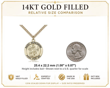14kt Gold Filled Medium St. Peregrine Medal Necklace | 1"x7/8" | 24" Curb Chain | USA Made by Bliss