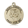 14kt solid gold St. Francis patron saint medal pendant, 1 x 7/8 inches, handcrafted in USA by Bliss Manufacturing