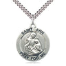 Sterling Silver St. Ann patron saint medal necklace 1 inch by 7/8 inch pendant on 24 inch curb chain handmade by Bliss Manufacturing