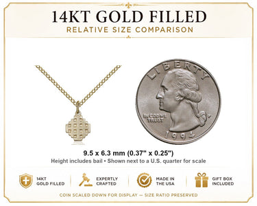 14kt Gold Filled Small Catholic Jerusalem Cross Necklace | 3/8" x 1/4" Pendant | 18" Chain | USA Made by Bliss
