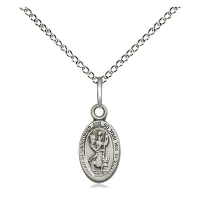 Sterling Silver Small St. Christopher Medal Necklace | 1/2" x 1/4" | 18" Chain | USA Made by Bliss