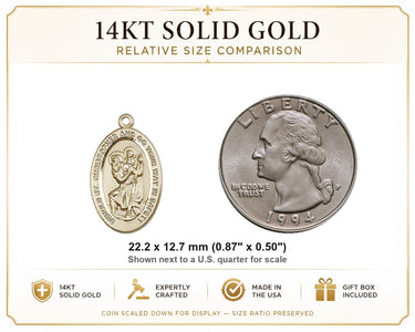 Colgante de medalla de San Cristóbal de oro macizo de 14 quilates, tamaño mediano | 7/8 x 1/2 | Fabricado en EE. UU. por Bliss