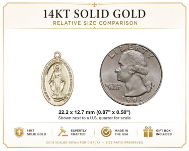 Colgante de Medalla Milagrosa Católica de Oro Macizo de 14kt | 7/8" x 1/2" | Hecho a Mano en EE. UU. por Bliss