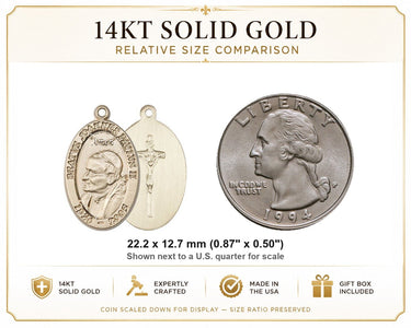 Colgante de Medalla de San Juan Pablo II Mediana de Oro Sólido de 14kt | 2.2 cm x 1.3 cm | Hecho a Mano en EE. UU. por Bliss