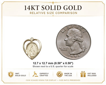 Colgante pequeño de medalla milagrosa de oro macizo de 14 quilates | 1/2" x 1/2" | Hecho a mano en EE. UU. por Bliss