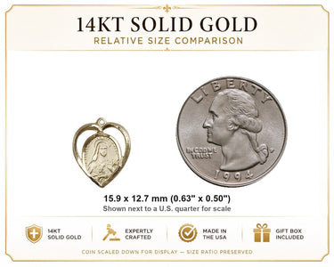 14kt Solid Gold Small St. Theresa Patron Saint Medal Pendant | 5/8" x 1/2" | Handcrafted in USA by Bliss