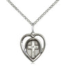Sterling Silver Small Heart Cross Necklace 5/8 x 1/2 inches on 18 inch chain by Bliss Manufacturing