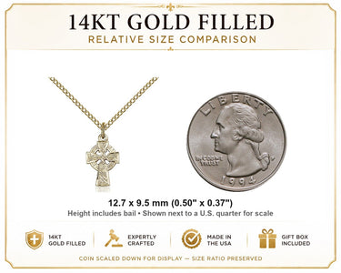 Gold Filled Small Celtic Cross Necklace | 1/2" x 3/8" Pendant | 18" Chain | USA Made by Bliss