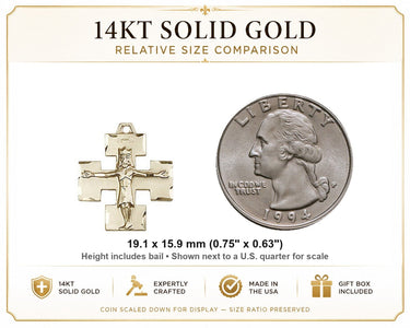 14kt Solid Gold Modern Block Crucifix Pendant