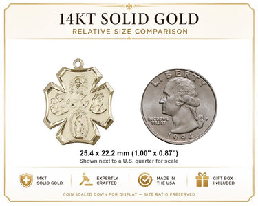 14kt Solid Gold Medium Catholic 4-Way Medal Pendant | 1" x 7/8" | Handcrafted in USA by Bliss