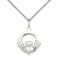 Sterling silver Small Claddagh pendant necklace 5/8 x 1/2 inches with 18 inch chain by Bliss USA